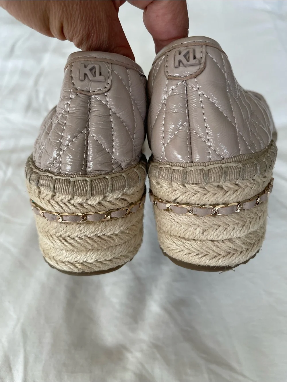 Karl Lagerfeld Paris Desta Logo‎ Quilted Nude Platform Espadrille Slip-On 6.5